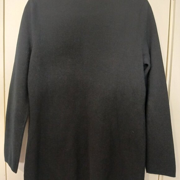 Lauren by Ralph Lauren long zip cardigan, black trimmed in brown leather, size l - Picture 4 of 7